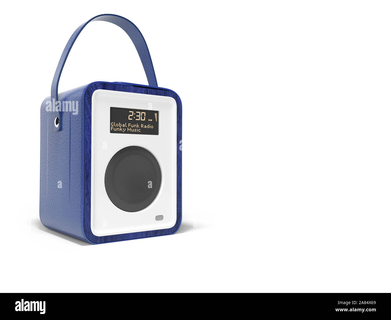 Blue portable radio column for listening to music 3D render on white ...