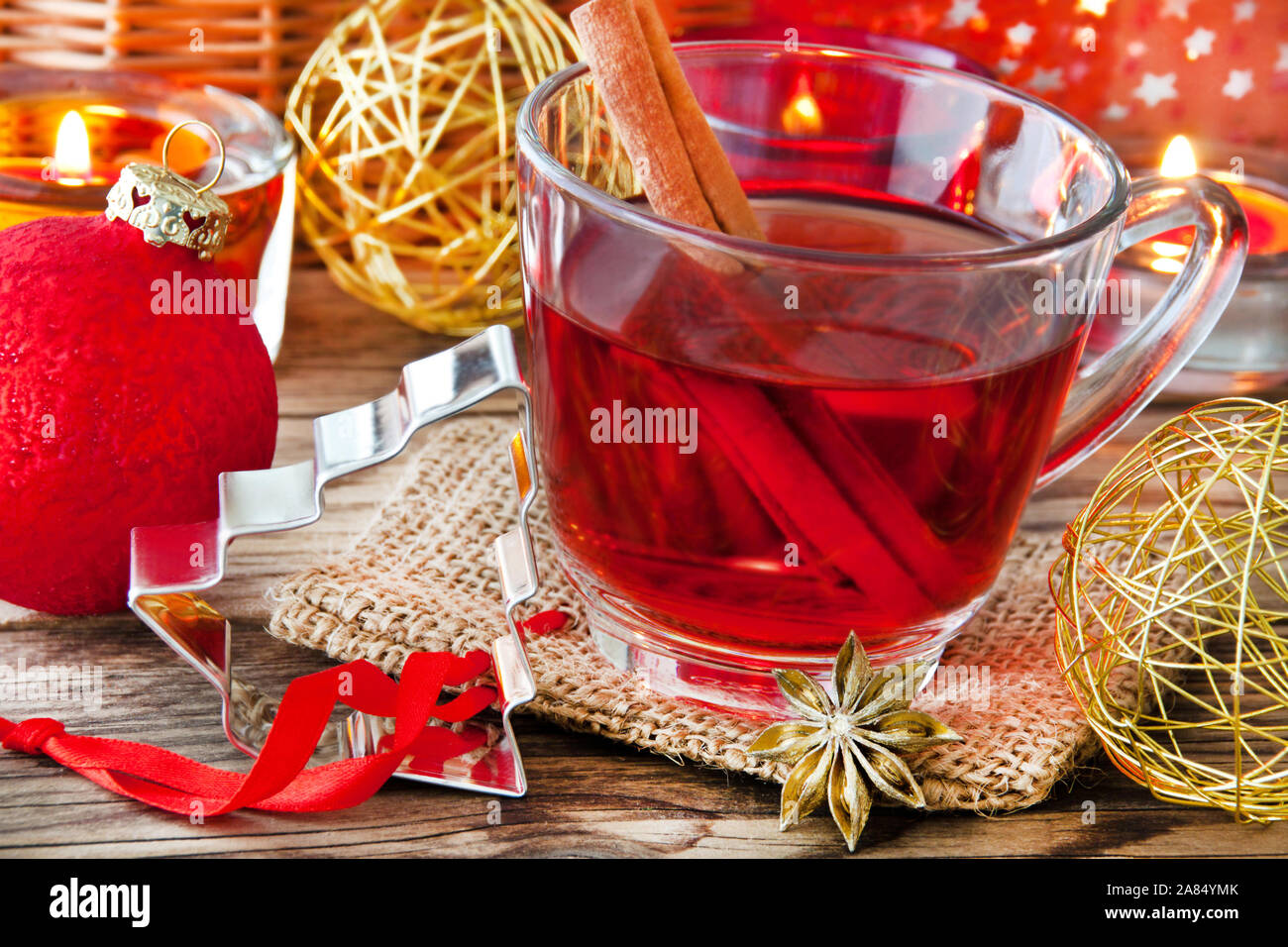 Christmas mulled wine and decoration Stock Photo