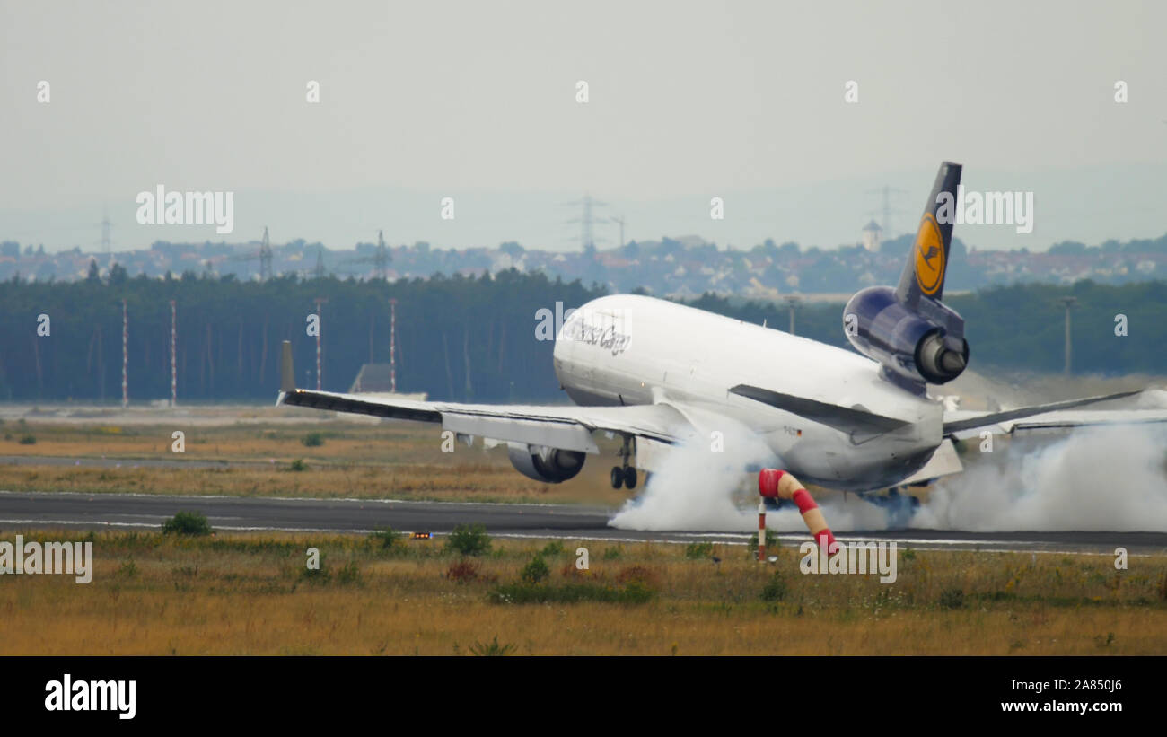Lufthansa Cargo landing Stock Photo