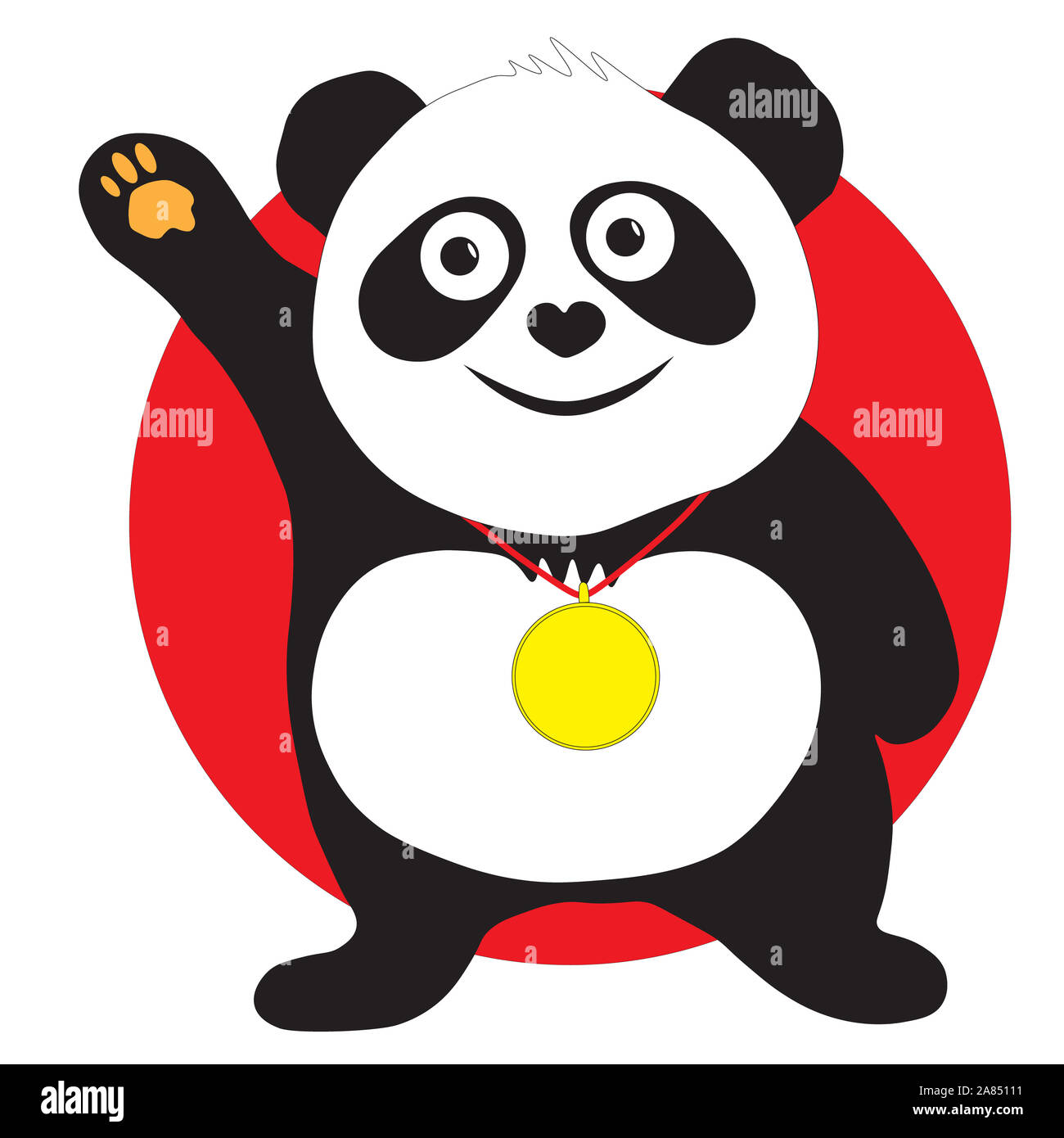 Panda athlete on a red background. Panda bear the winner of the competition  at the awards ceremony, a gold medal around his neck Stock Photo - Alamy
