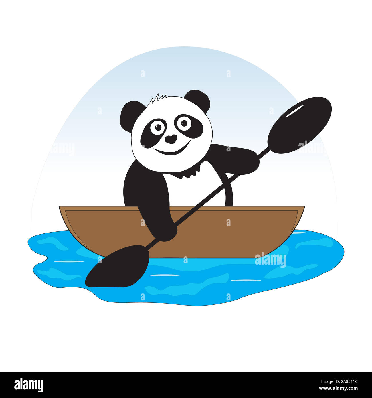 A panda is floating on a boat in the water. The panda bear is engaged in  water sports, rowing Stock Photo - Alamy
