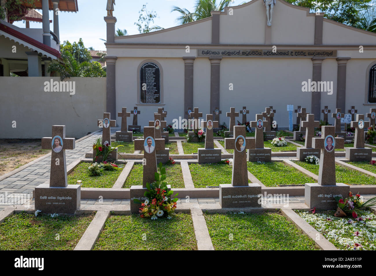 Memorial for the victims of the Easter bomb blast in 2018 at St. Sebastian's church  Katuwapitiya Stock Photo