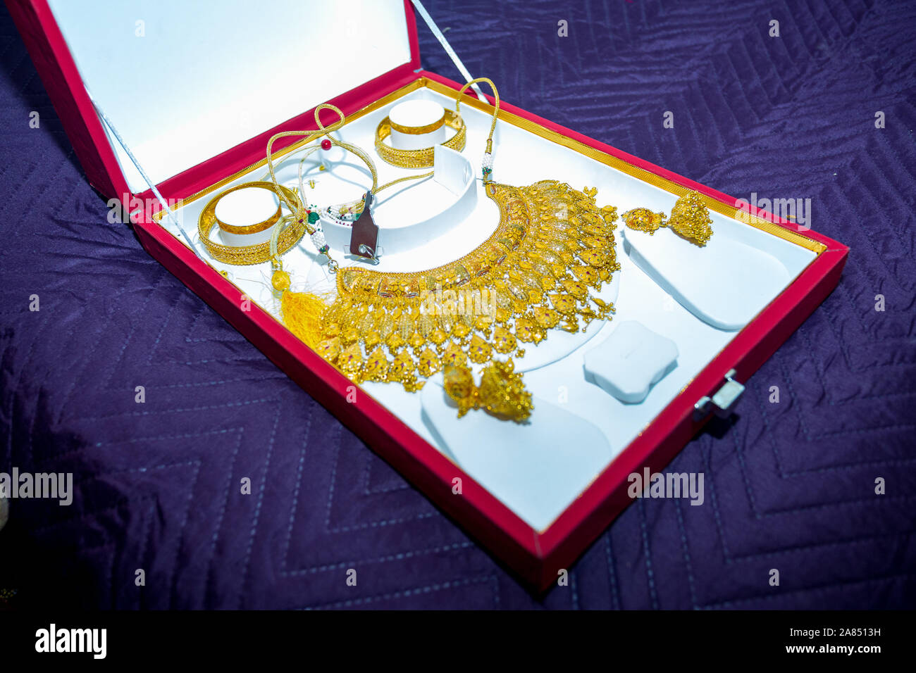 Bangladeshi Groom’s Wedding necklace and earring sets Close up image. Stock Photo