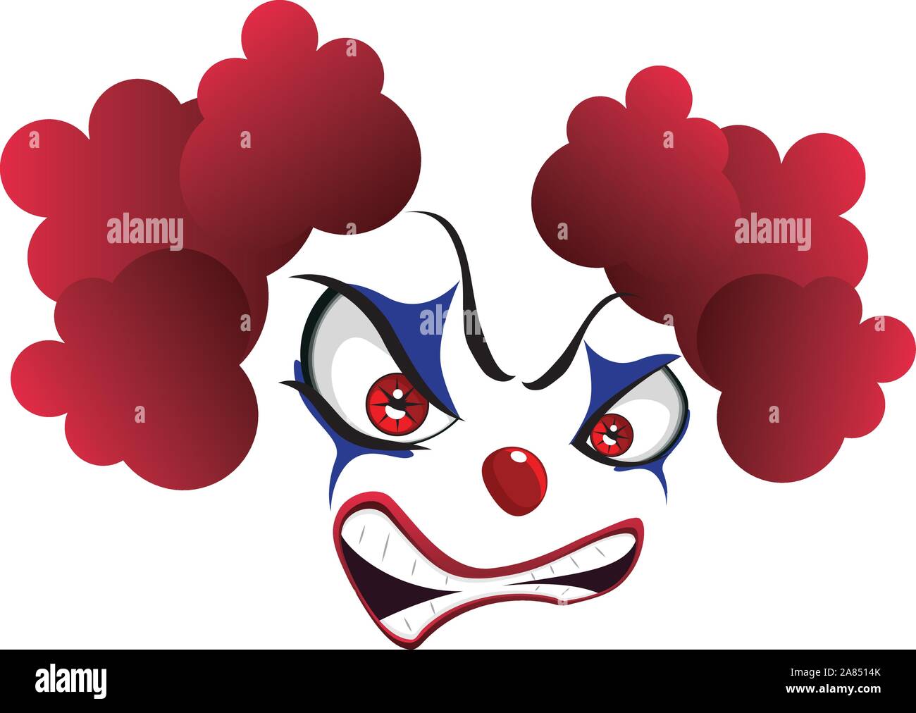Cartoon creepy evil clown face for Halloween. Stock Vector