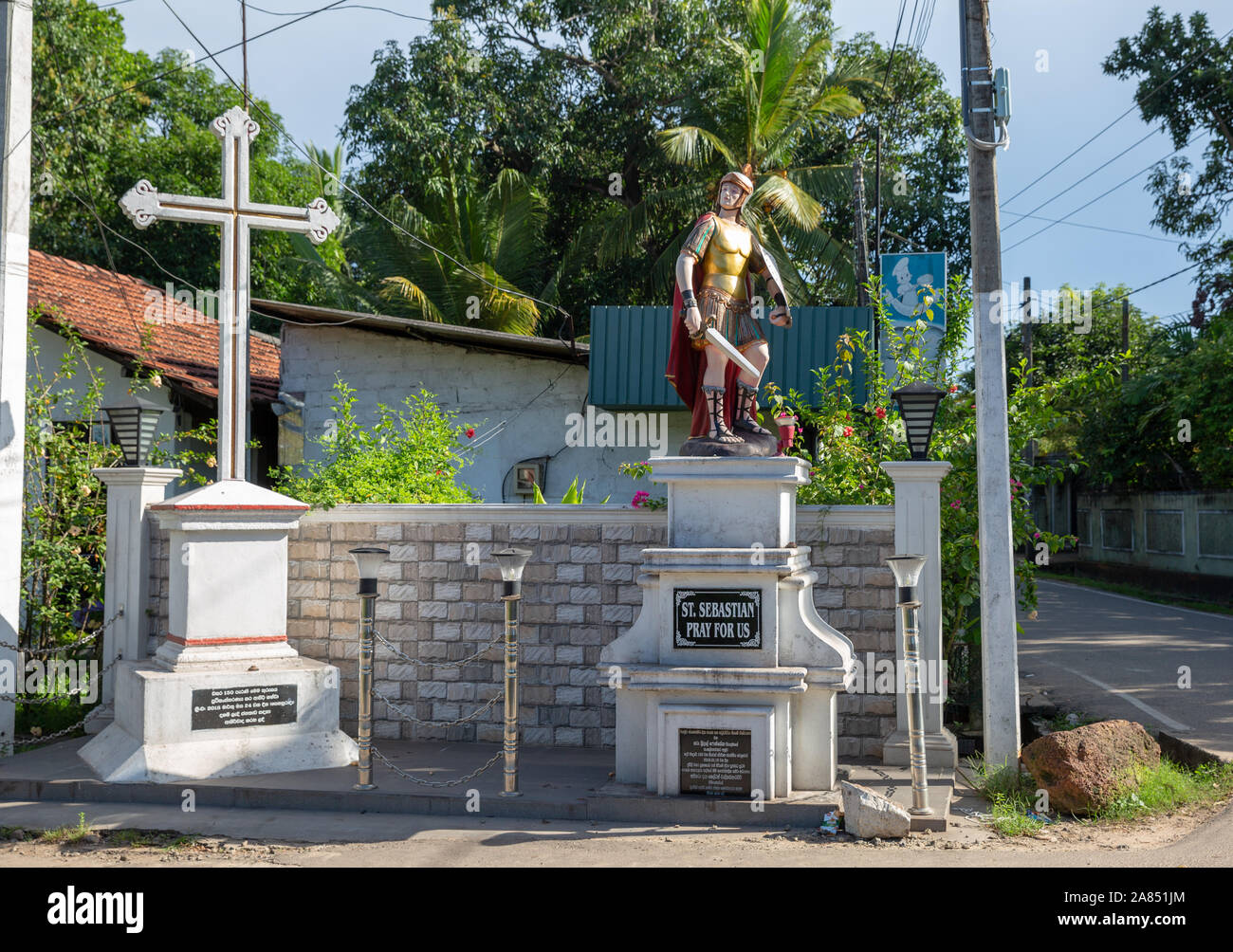 Statue,St. Sebastian's church  Katuwapitiya village Negombo Sri Lanka Stock Photo