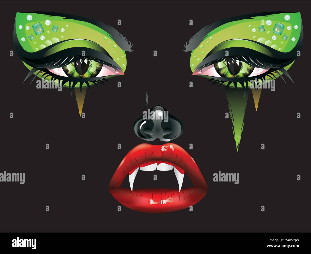 Abstract Female Vampire Face With Festival Eye Makeup And Red Lips Stock Vector Image Art Alamy
