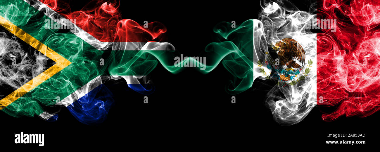 South Africa Vs Mexico Mexican Smoky Mystic Flags Placed Side By Side Thick Colored Silky Abstract Smoke Flags Concept Stock Photo Alamy