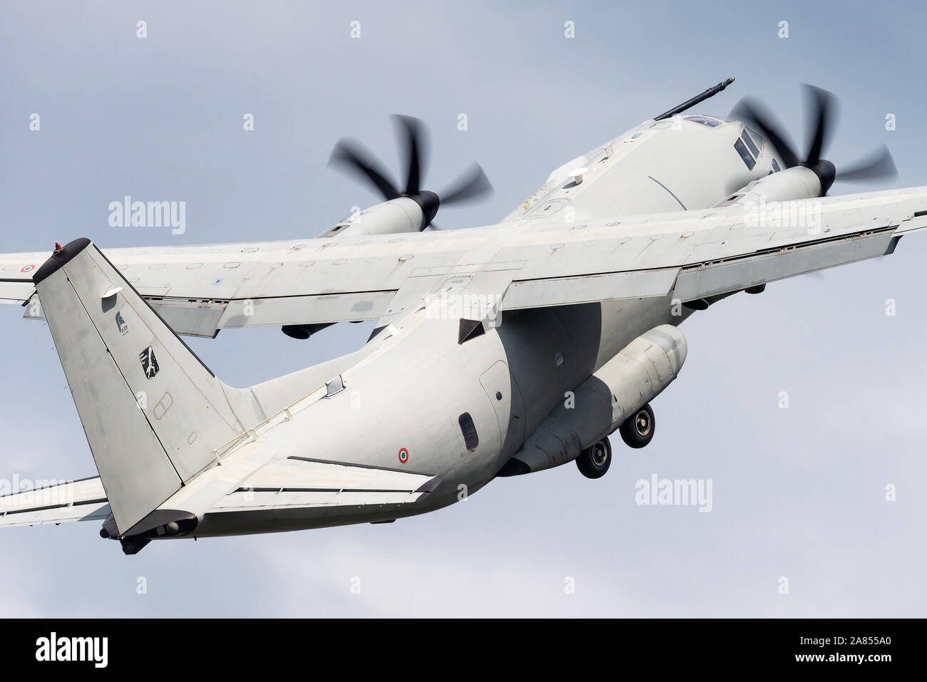 Demonstration of an Alenia C-27J Spartan military transport aircraft of the Italian Air Force. Stock Photo