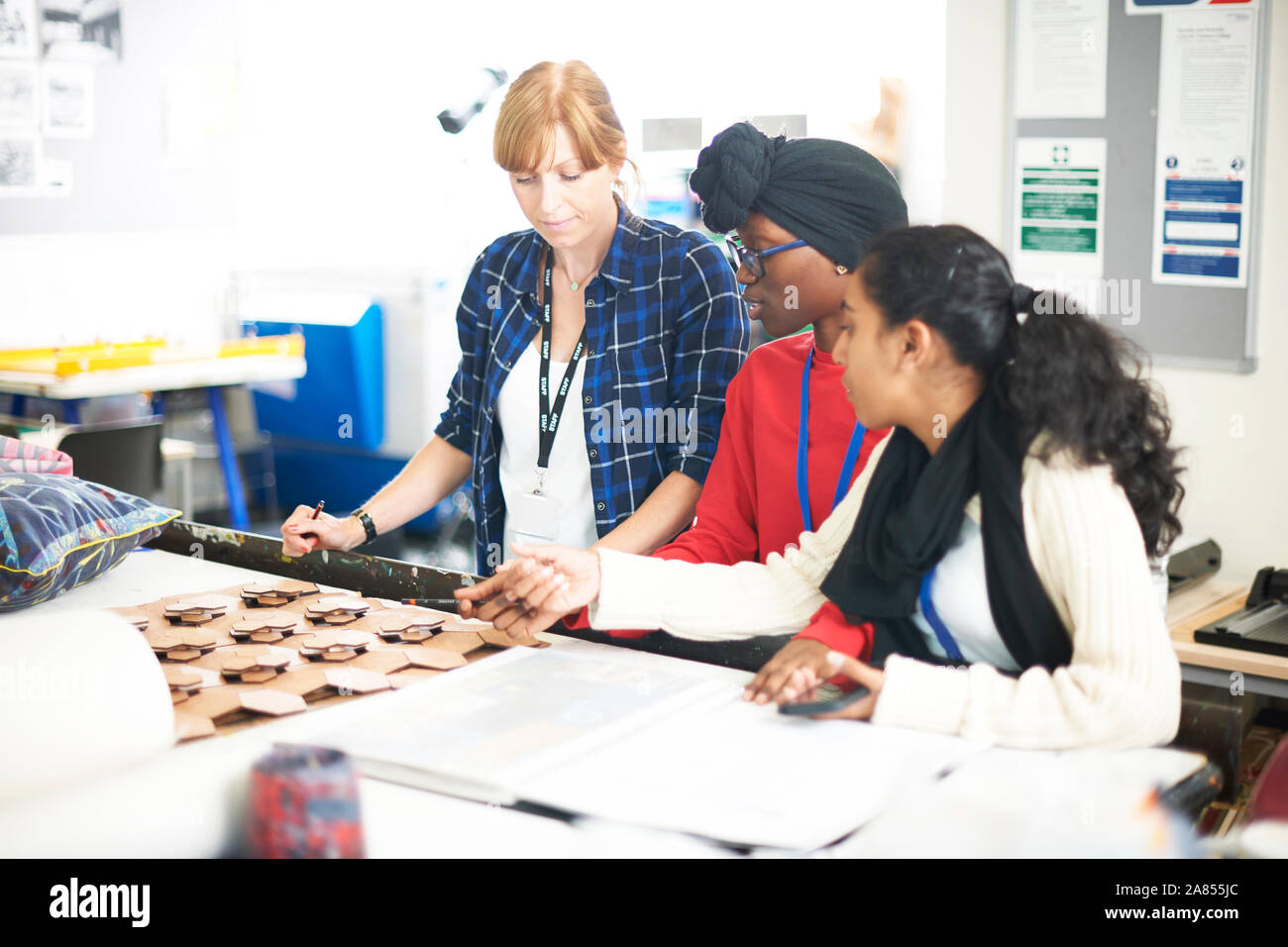 Female art students working in art studio Stock Photo