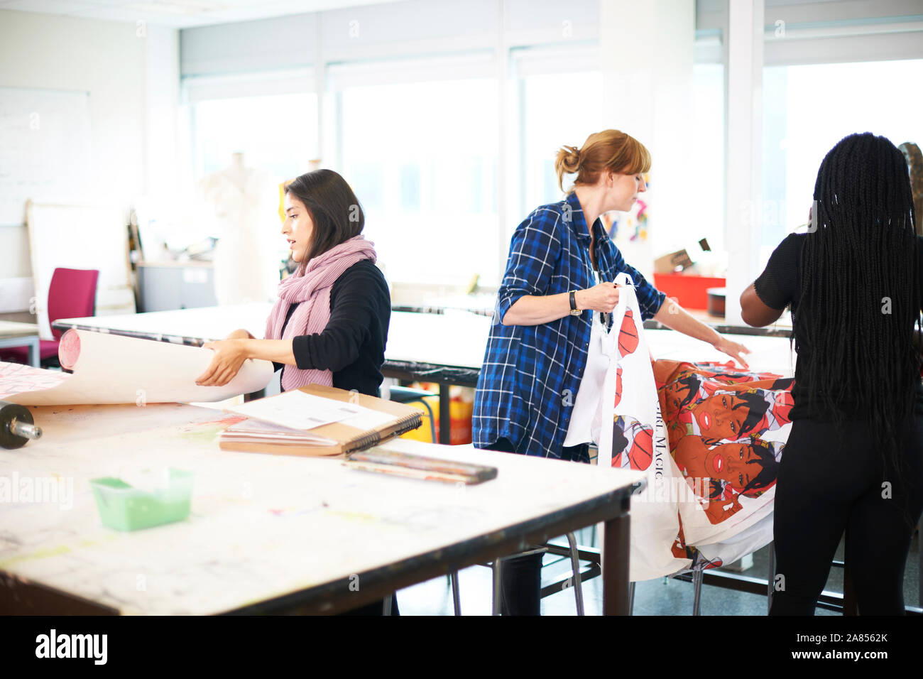 Female art students in art studio Stock Photo