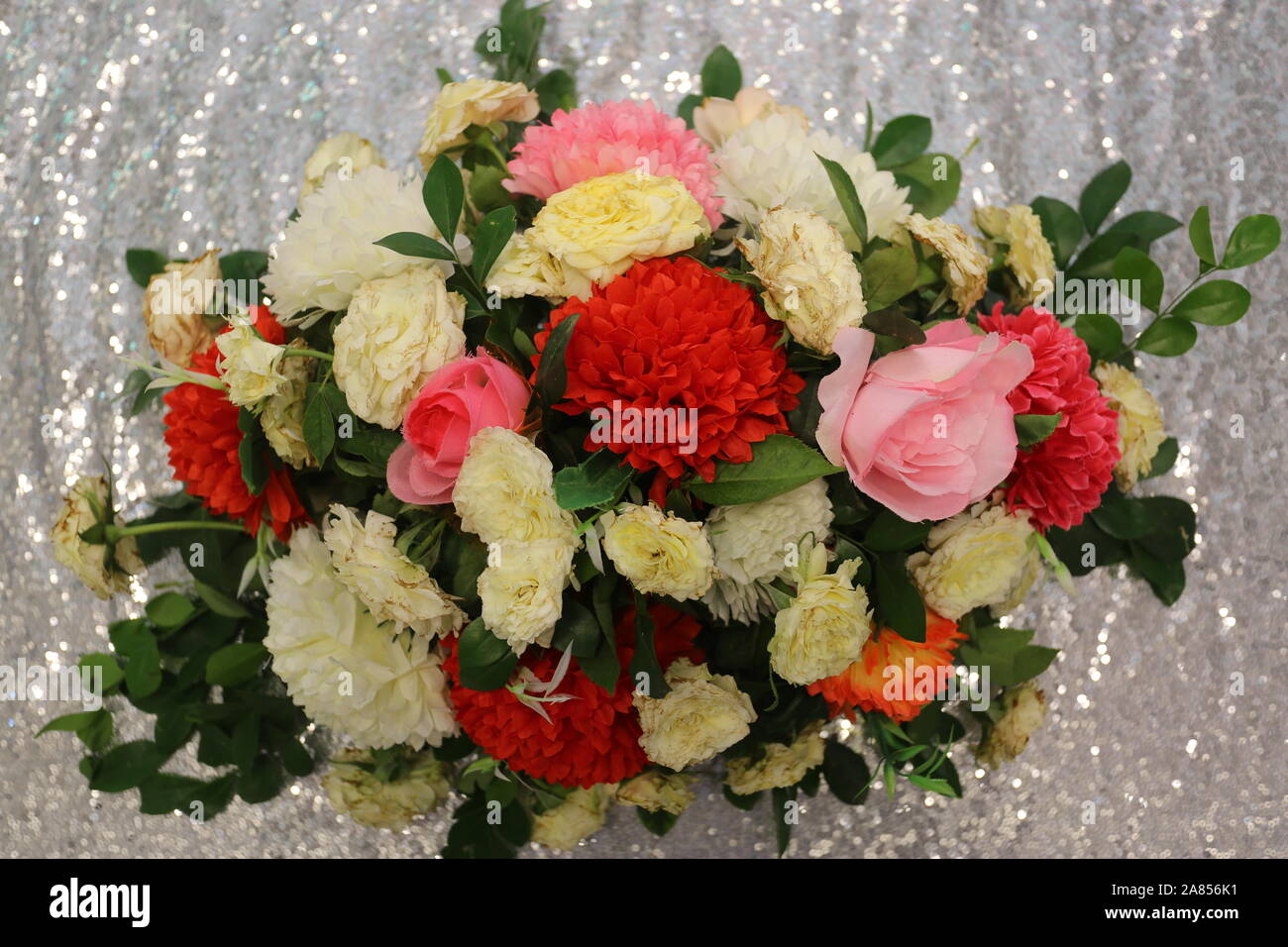 Silver Background Hand Made Paper Flower Wedding Decoration And
