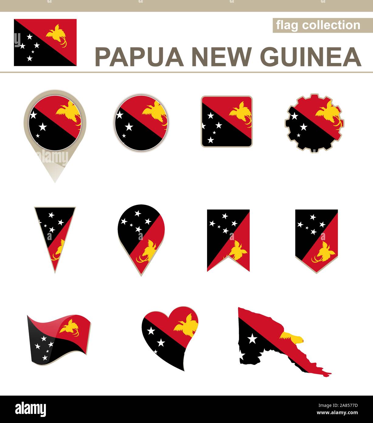 Papua New Guinea Flag Collection, 12 versions Stock Vector