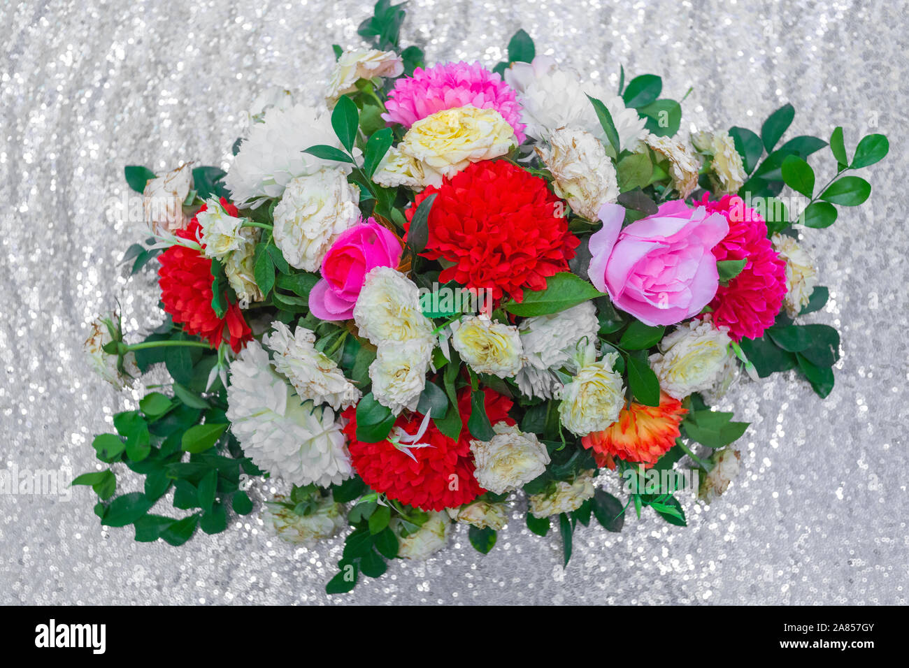 Silver Background Hand Made Paper Flower Wedding Decoration And