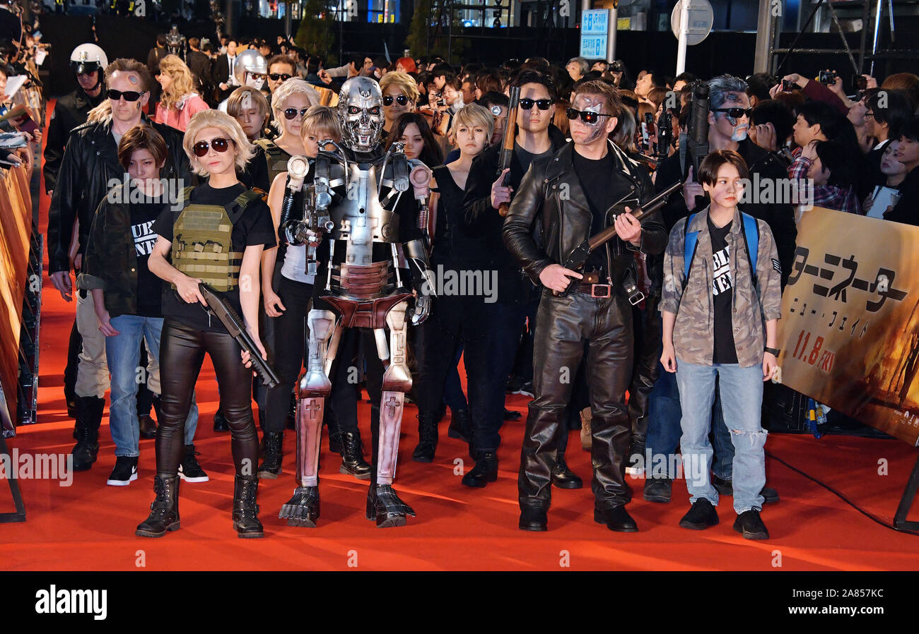 Tokyo, Japan. 06th Nov, 2019. Japanese cosplayer walk during the Japan premiere for the film 'Terminator: Dark Fate' in Tokyo, Japan on Wednesday, November 6, 2019. Actress Linda Hamilton and actor Arnold Schwarzenegger attend both together at event in Japan first time. This film open November 8 in Japan. Photo by MORI Keizo/UPI Credit: UPI/Alamy Live News Stock Photo
