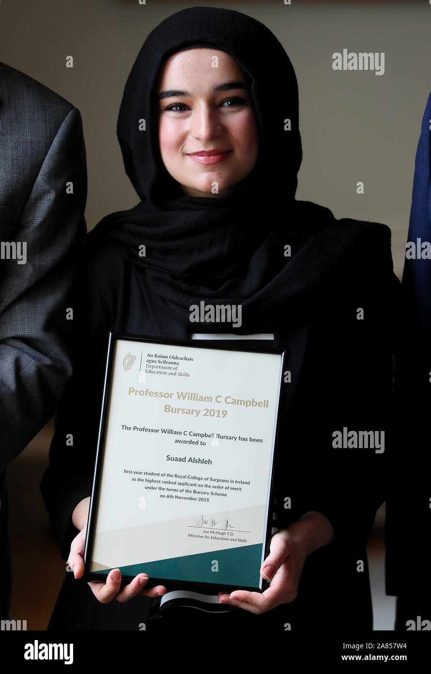 RCSI medical student Suaad Alshleh who was presented with the inaugral Professor William C Campbell Bursary at the Royal College of Surgeons Ireland in Dublin. Stock Photo