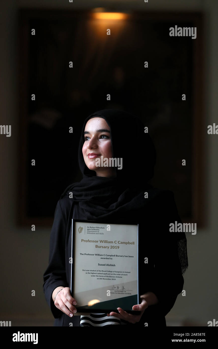 RCSI medical student Suaad Alshleh who was presented with the inaugral Professor William C Campbell Bursary at the Royal College of Surgeons Ireland in Dublin. Stock Photo