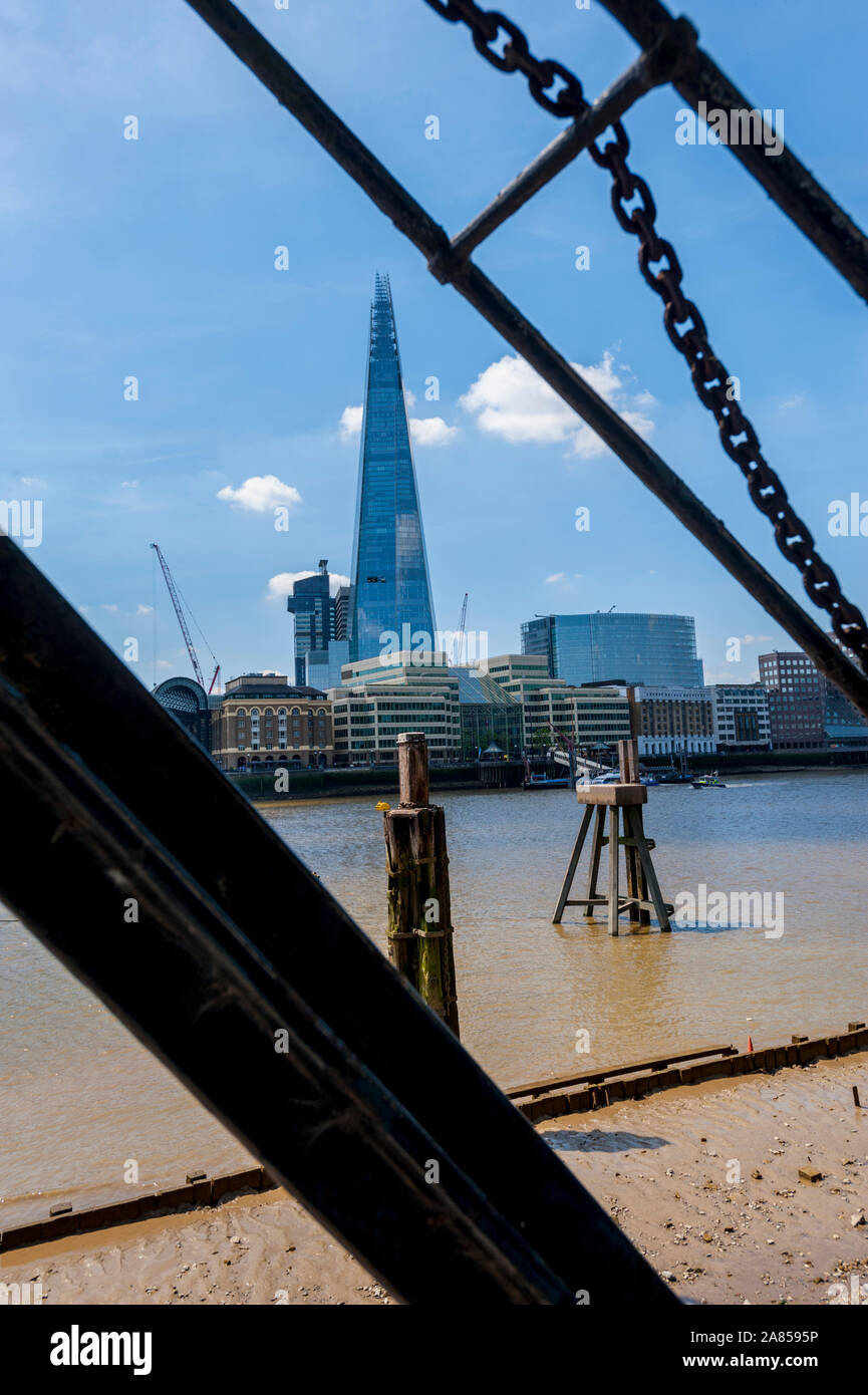 Looking towards the Shard from the North bank of the thames Stock Photo