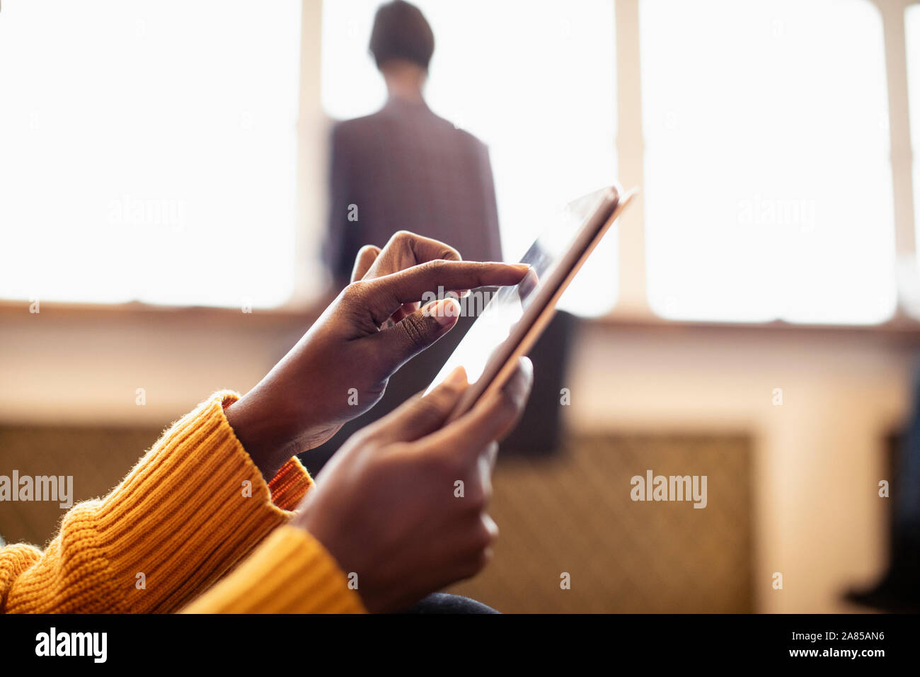 Close up businesswoman using digital tablet Stock Photo