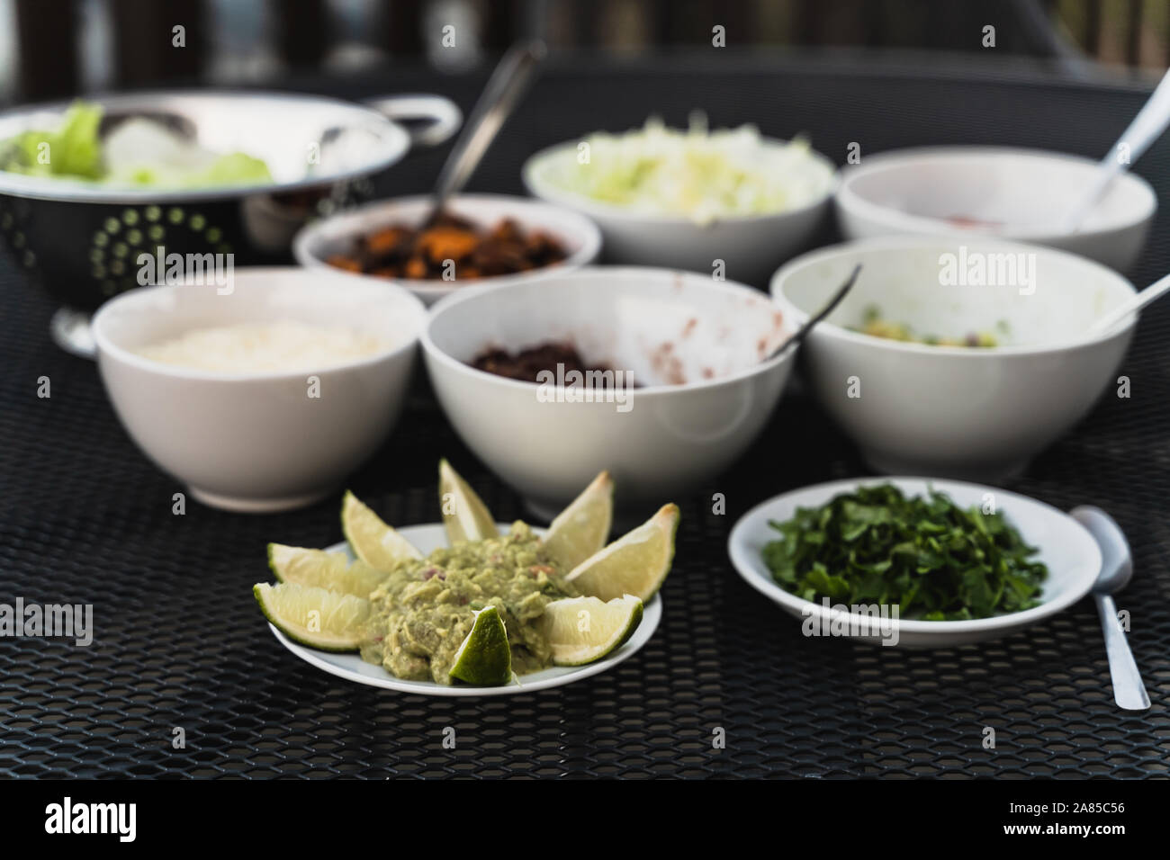 BBQ Selection of chopped meat salsa salad Stock Photo Alamy