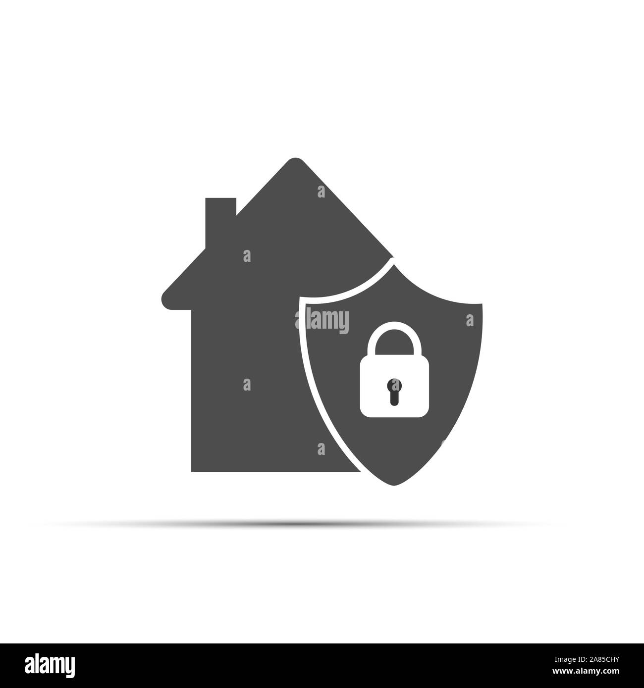 House badge and shield with closed lock. Flat simple design. Stock Vector