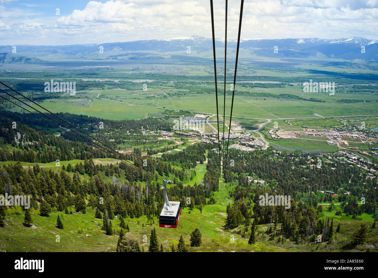 Aerial Tram with Jackson Hole valley and Teton Village below Stock Photo Alamy