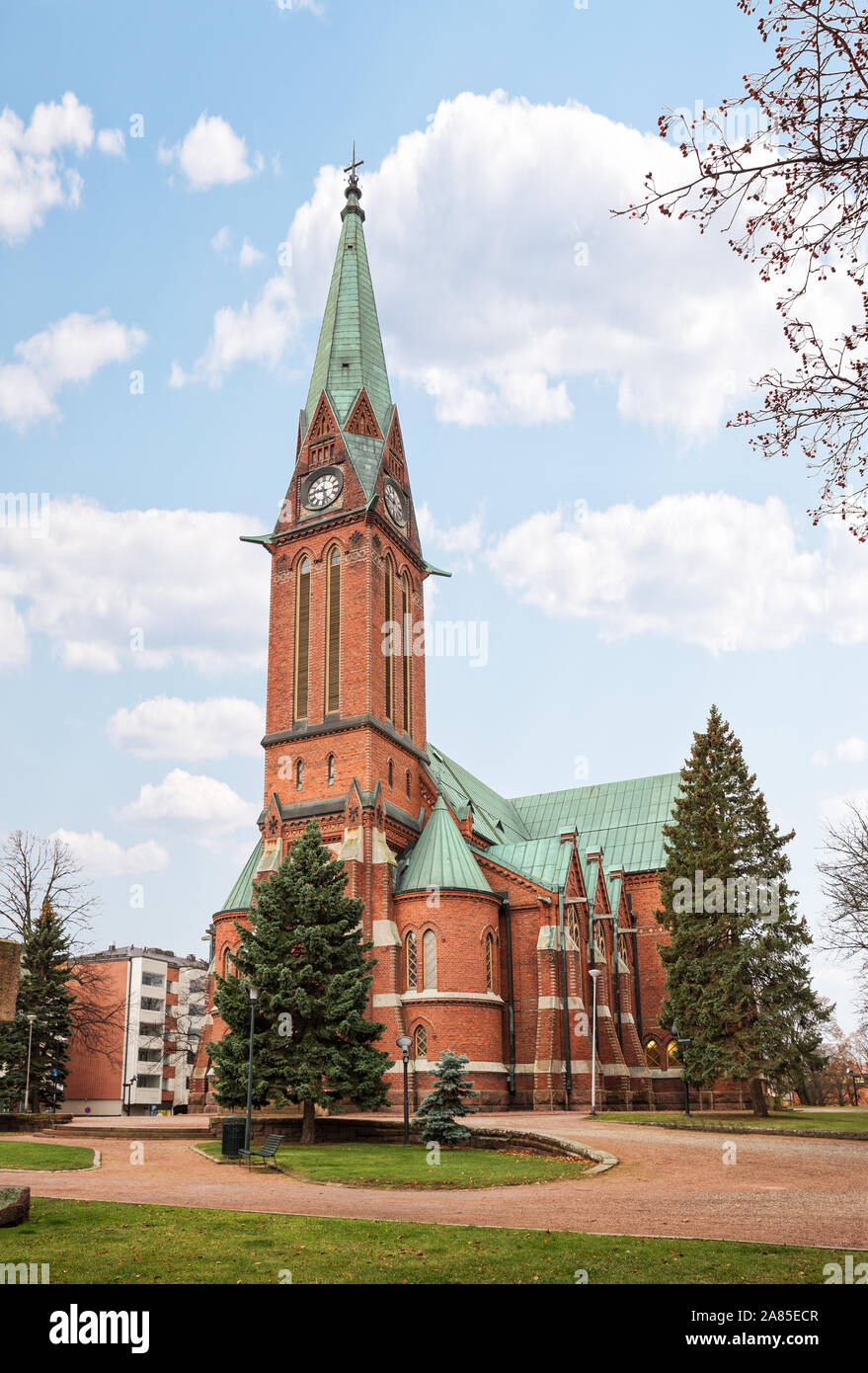 Lutheran Church in Kotka (Kotkan kirkko), main church in city, is built of red brick in Neo-Gothic style. Kotka, Finland Stock Photo