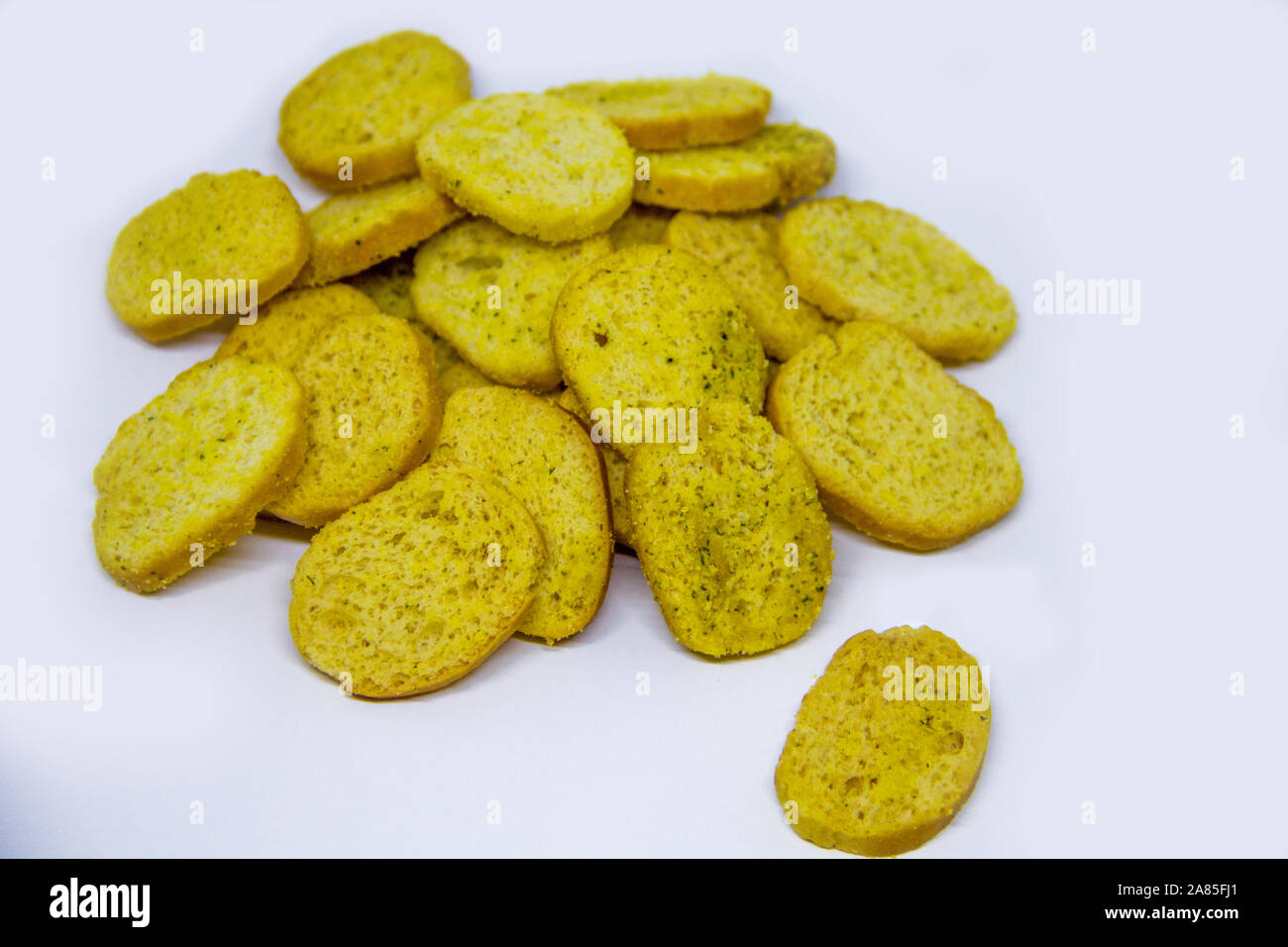 round crackers for beer on a white background Stock Photo