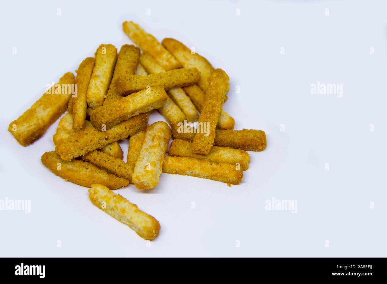long crackers for beer on a white background Stock Photo