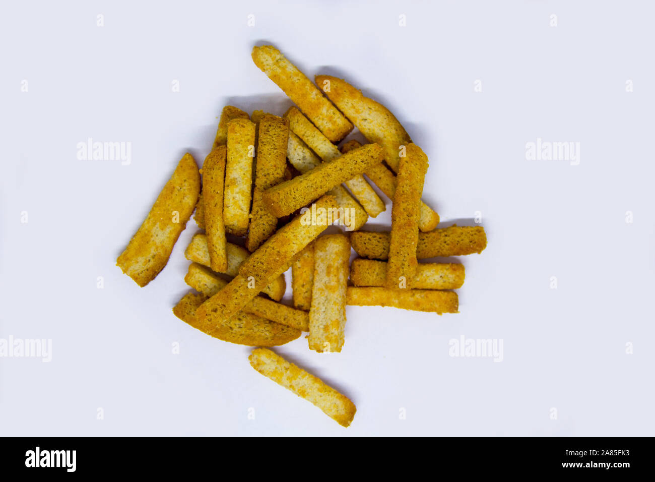 long crackers for beer on a white background Stock Photo