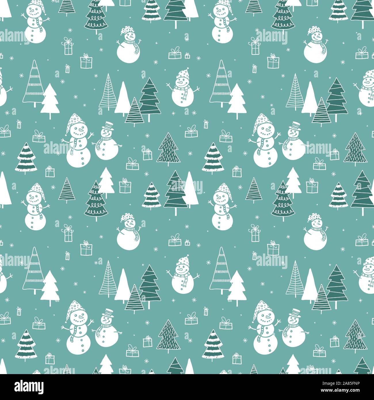 Fun and cute hand drawn snow mans seamless pattern, winter themed