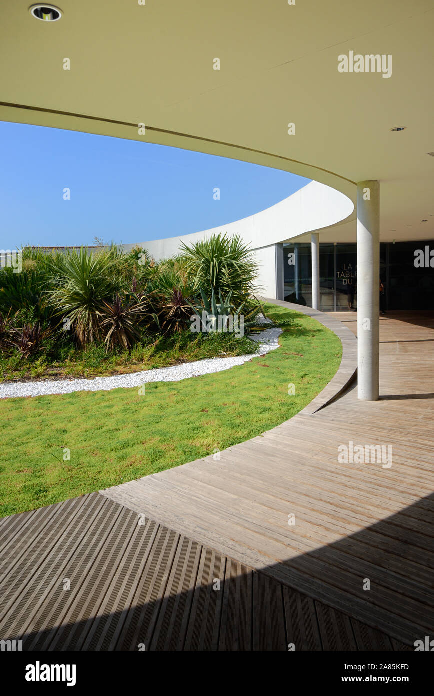 Modernist Roof Garden or Modern Rooftop Garden of Musée de la Romanité, or Roman Archaeology Museum (2018) by Elizabeth de Portzamparc Nimes France Stock Photo