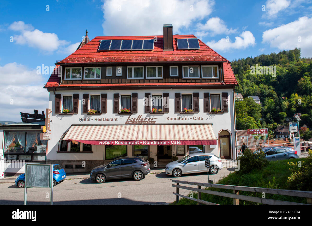 Hotel and Restaurant in Triberg, Black Forest Germany Europe EU Stock Photo