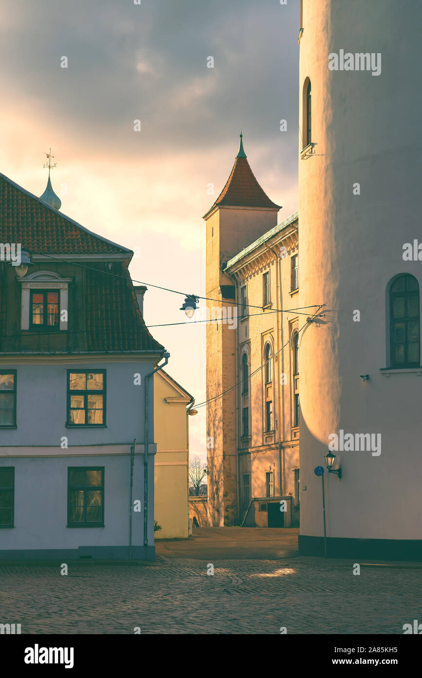 Wall of the presidential castle of Latvia with a tower Stock Photo