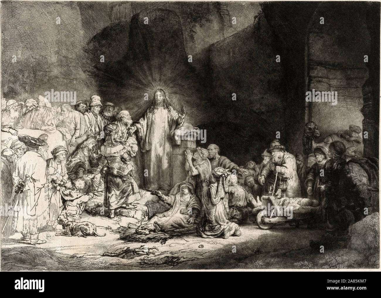 Rembrandt van Rijn, Christ Preaching (The Hundred Guilder Print), drypoint, 1646-1650 Stock Photo