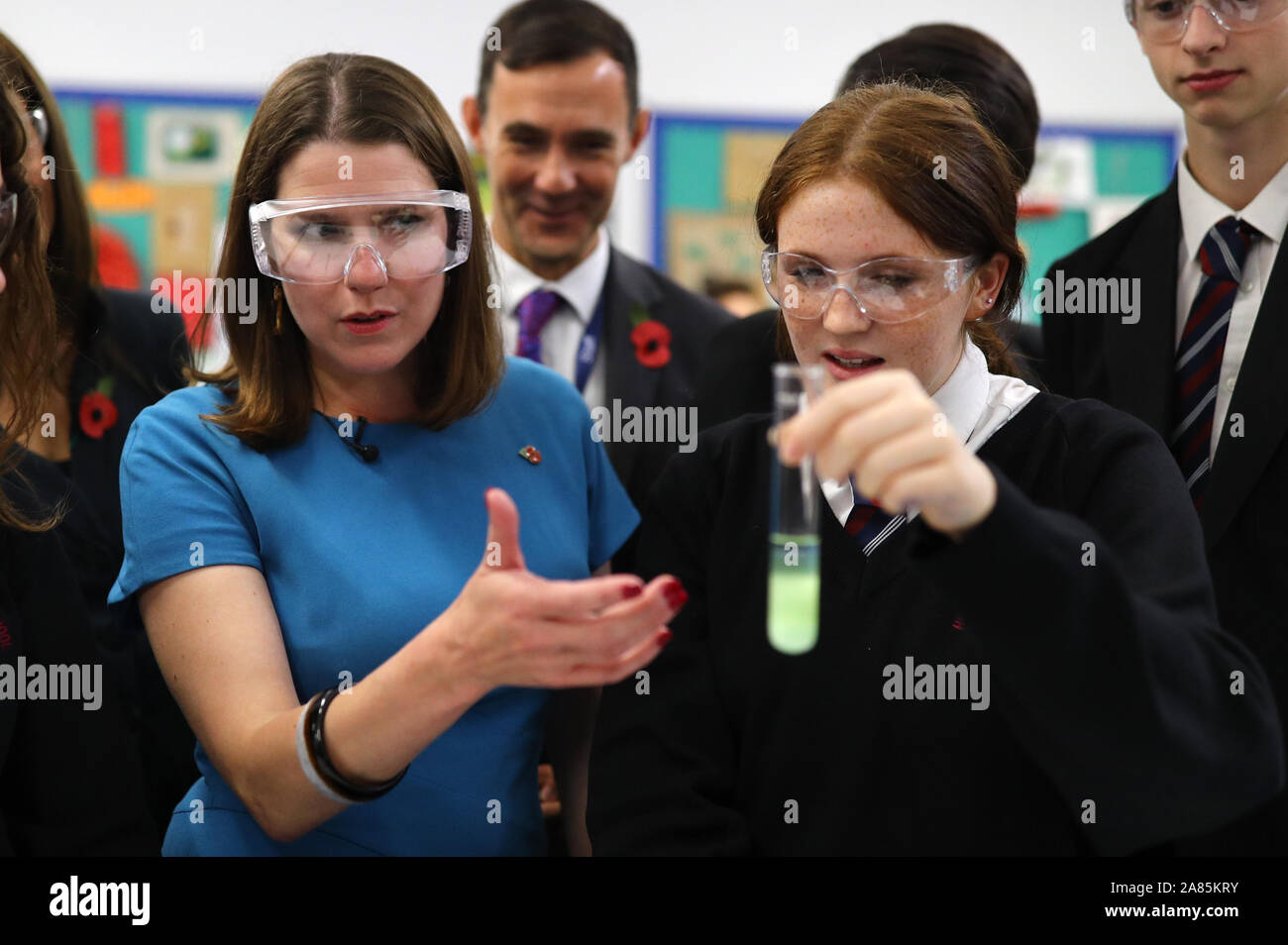 Liberal Democrat leader Jo Swinson during a visit to Hinchley Wood school in Surrey. Stock Photo