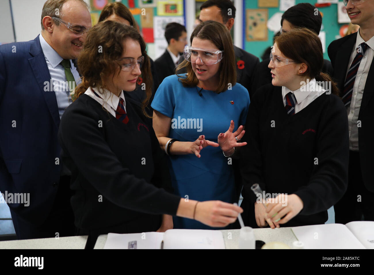 Liberal Democrat leader Jo Swinson during a visit to Hinchley Wood school in Surrey. Stock Photo