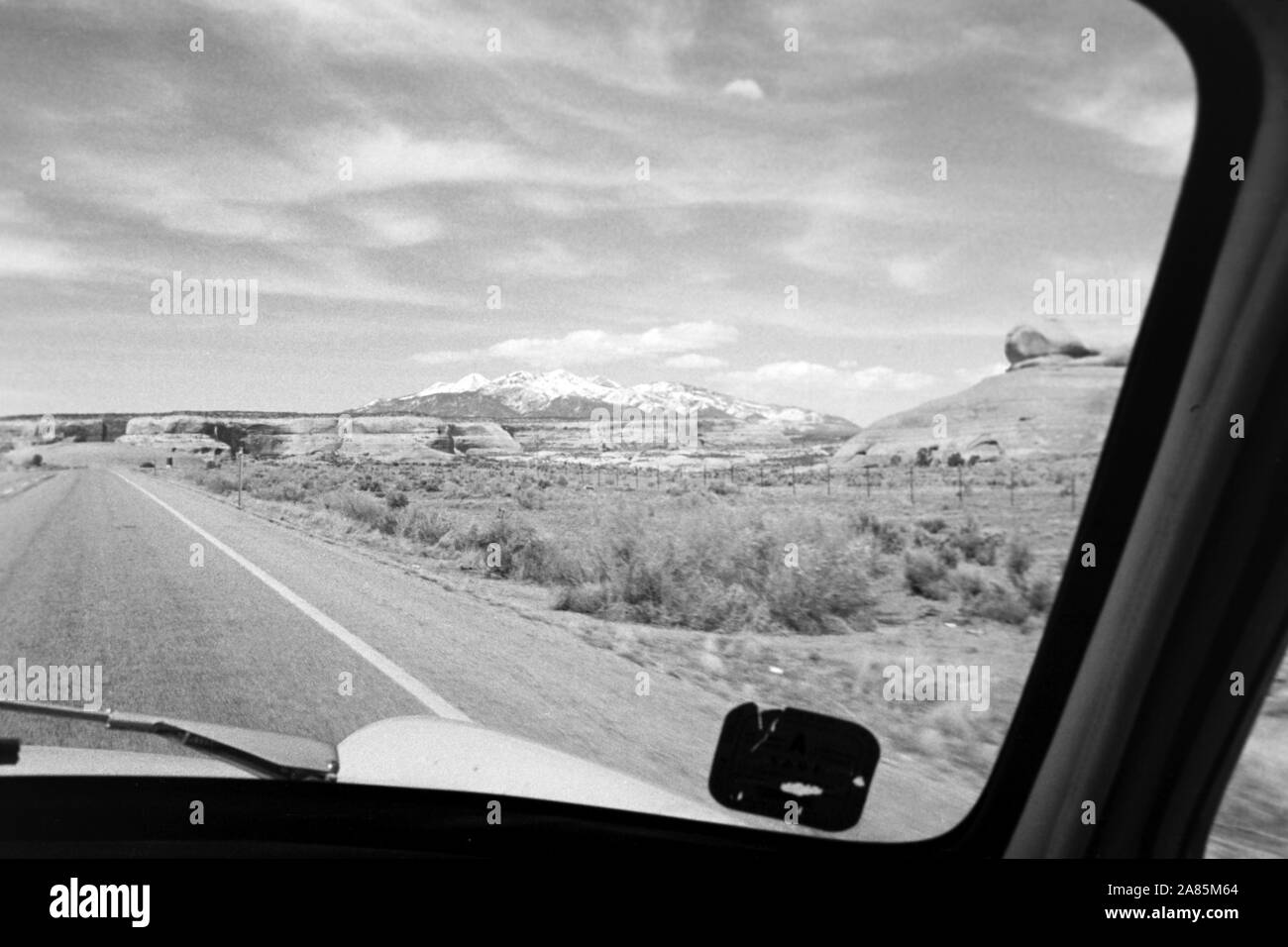 Autofahrt in Utah, 1960er. Driving through Utah, 1960s. Stock Photo