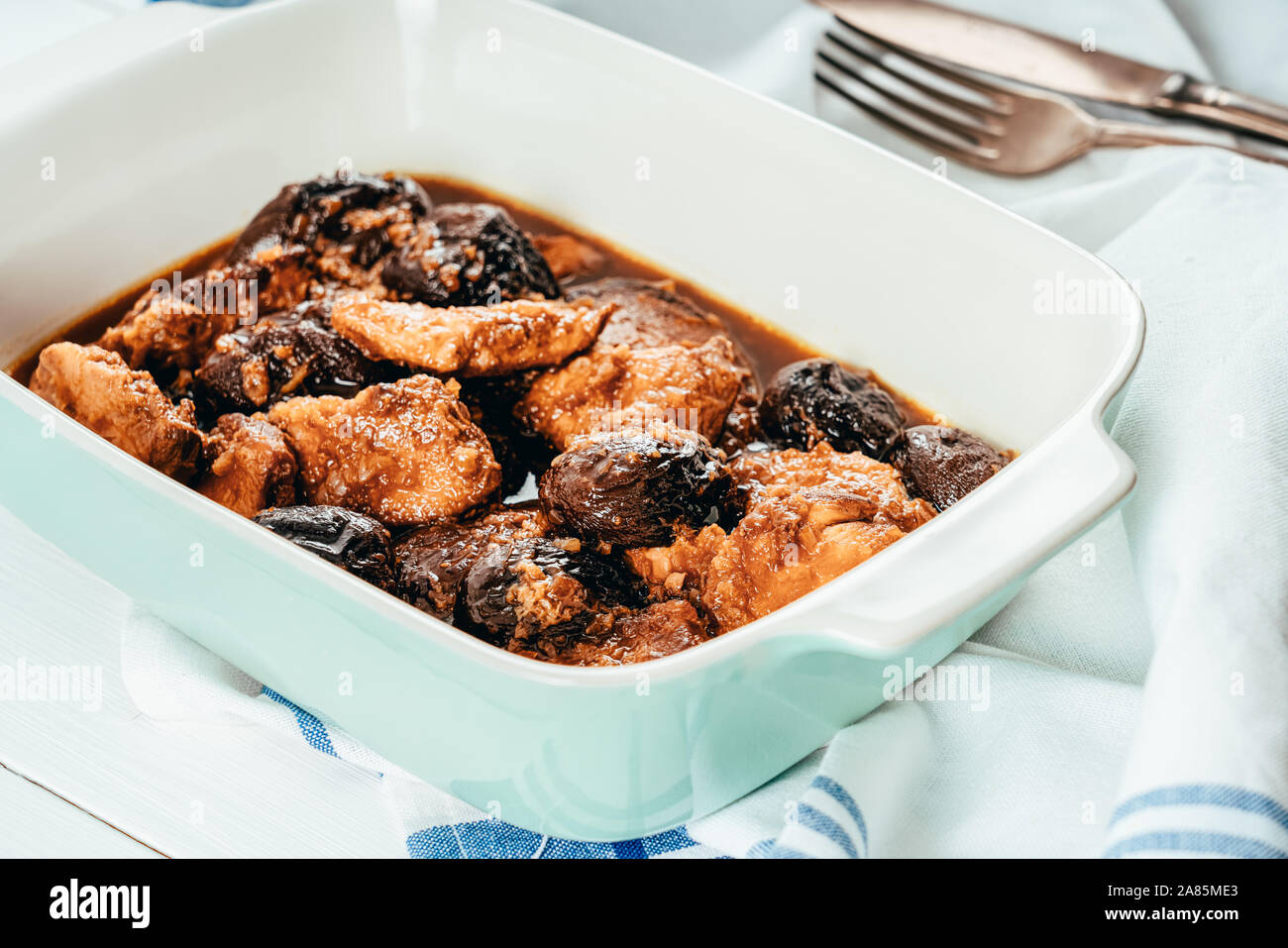 Plum Chicken With Soy Sauce, Maple Syrup and Orange Juice Stock Photo