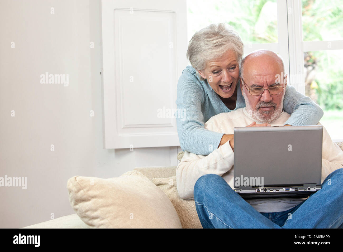 Senior couple communicating on social media Stock Photo