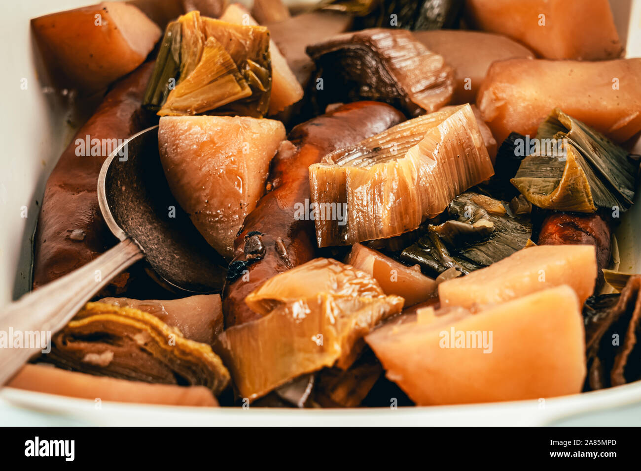 Sausages With Potatoes And Leeks Stock Photo Alamy