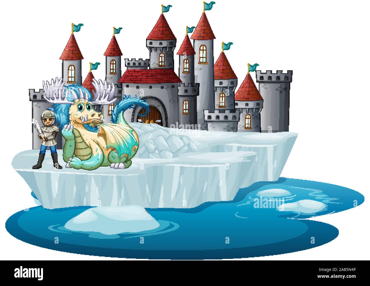 Scene with dragon and knight illustration Stock Vector Image & Art - Alamy