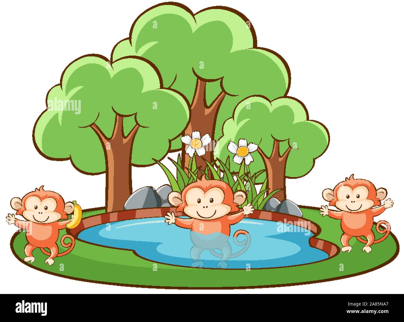 Scene with monkeys in park illustration Stock Vector Image & Art - Alamy