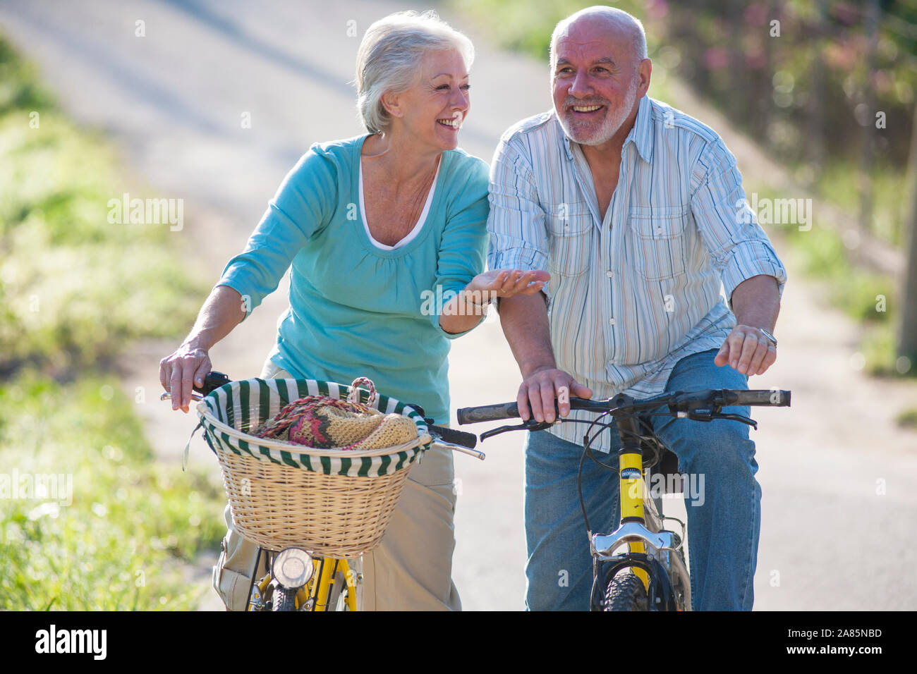 Senior couple cycling Stock Photo
