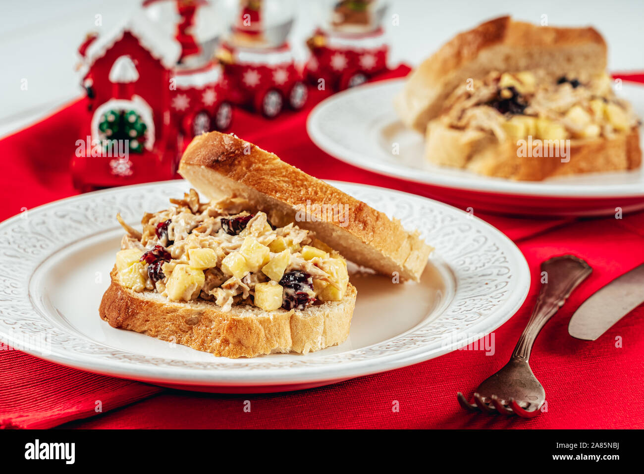 Cranberry, Apple And Turkey Mayonnaise Sandwiches Stock Photo