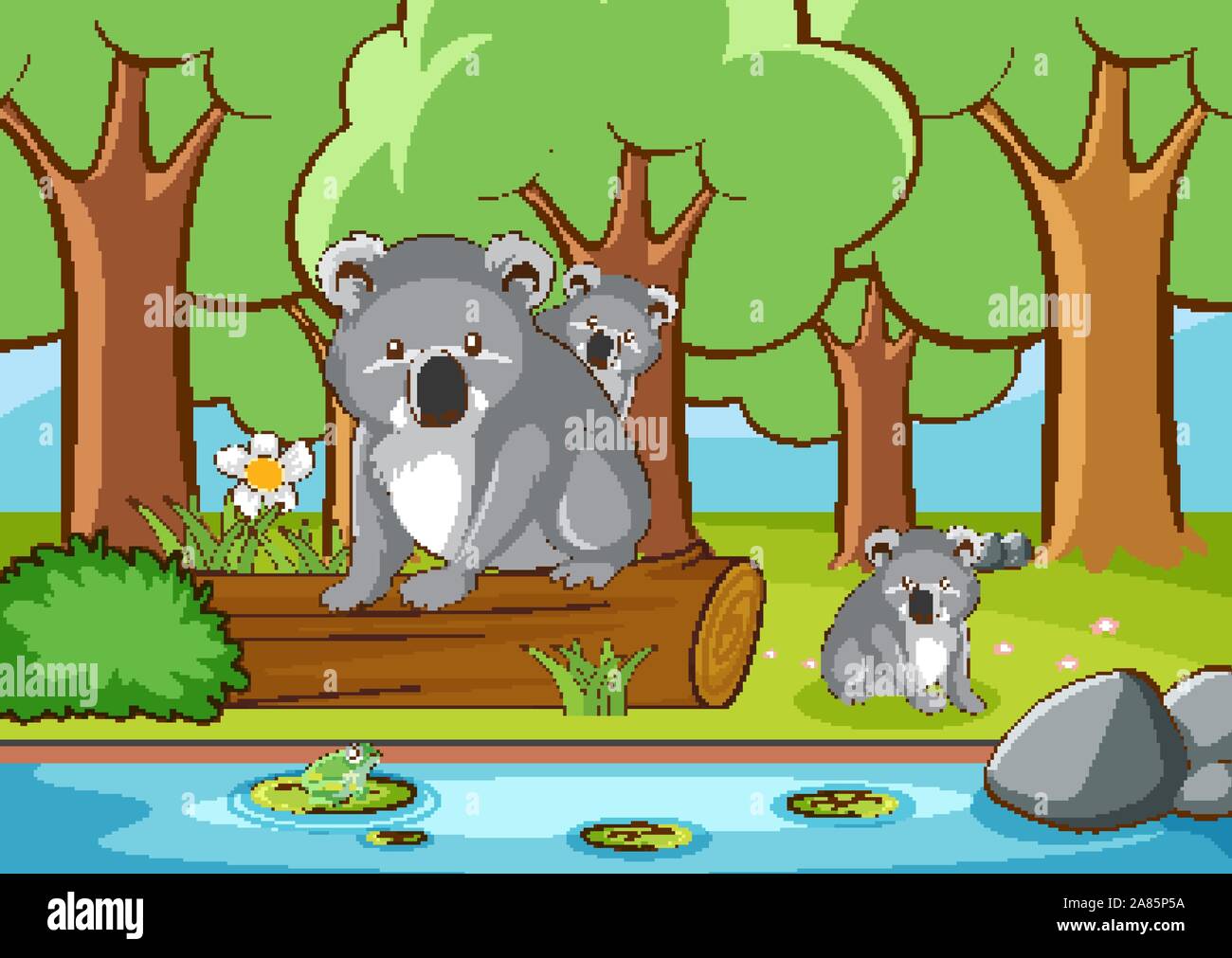 Scene with koala in the forest illustration Stock Vector