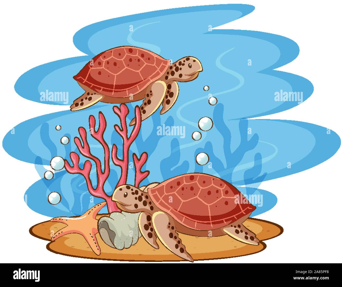 Scene with sea turtles swimming in the sea illustration Stock Vector ...
