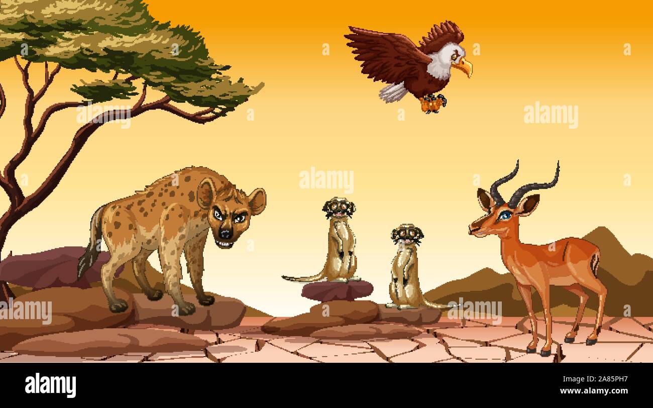 Scene with many animals in the field illustration Stock Vector Image ...
