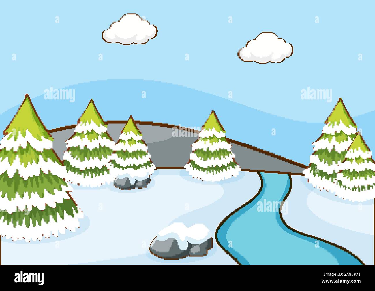 Scene with pine trees and river illustration Stock Vector Image & Art ...