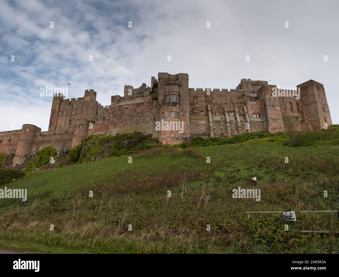 Looking up at The West Walls of Bamburgh Castle, Northumberland, UK. Stock Photo