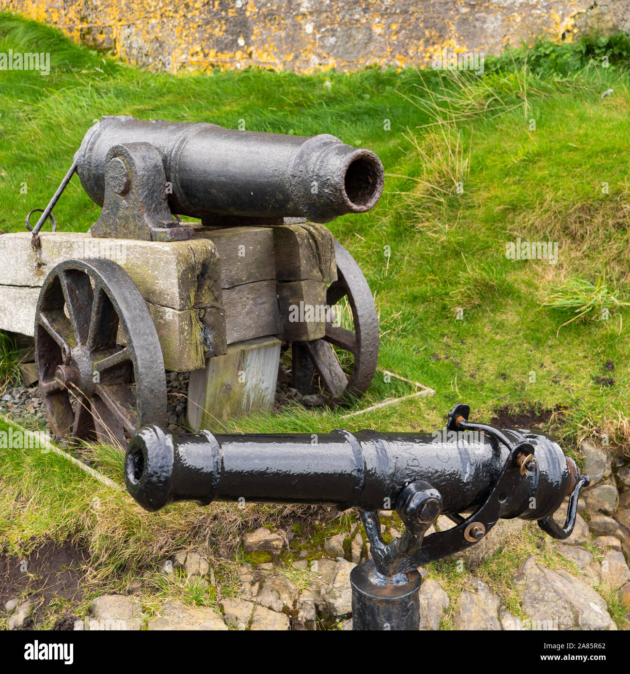 18th Century Coastguard cannon at Bamburgh Castle, Northumberland, Uk Stock Photo